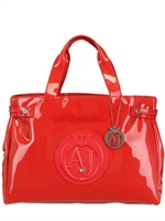 ARMANI JEANS - GROßE TOTE AUS VINYL MIT GEPRÄGTEM LOGO - KORALLE