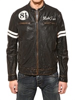 ARMANI JEANS - VINTAGE LEATHER BIKER JACKET - BLACK