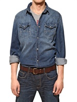 ARMANI JEANS - SLIM FIT STONE VERWASCHENES DENIMHEMD - DENIM BLUE