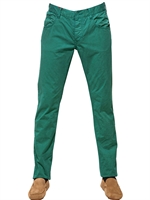 ARMANI JEANS - PANTALONI IN GABARDINA DI COTONE TINTO CAPO 17.5CM - VERDE