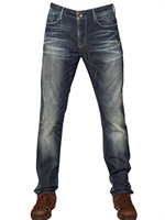 ARMANI JEANS - 18CM SUPER SKINNY WASHED DENIM JEANS - BLUE DENIM
