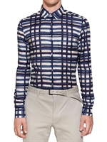 BURBERRY LONDON - BEDRUCKTES BAUMWOLLPOPELINE SLIM FIT T-SHIRT - GRAUWEIß/BLAU