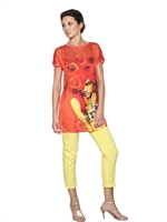 SWEET MATILDA - FLOWER PRINTED TECHNO JERSEY T-SHIRT - ORANGE