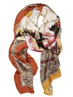 CONTILEONI - SCHAL AUS SEIDENSATIN MIT PAISLEY- UND BLUMENDRUCK - CREME