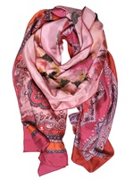 CONTILEONI - SCHAL AUS SEIDENSATIN MIT PAISLEY- UND BLUMENDRUCK - PINK