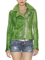 RUE THE TANNEURS - WASHED EFFECT LEATHER BIKER JACKET - GREEN