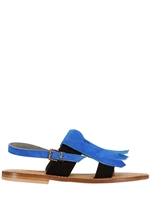 POSITANO - SUEDE FRINGED FLATS - BLUE/BLACK