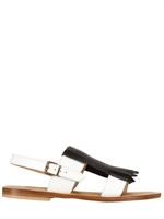 POSITANO - LEATHER FRINGED FLATS - BLACK/WHITE