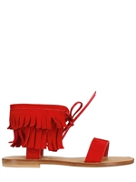 POSITANO - SUEDE FRINGED FLATS - RED