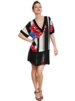 SPACE - FRINGED PRINTED TECHNO SATIN DRESS - MULTI