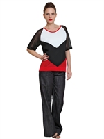 SPACE - KNIT & TULLE TOP - BLACK/RED/WHITE