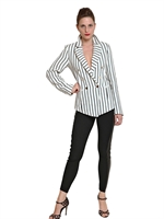 SPACE - STRIPED COTTON LINEN BLEND JACKET - OFF WHITE/BLACK