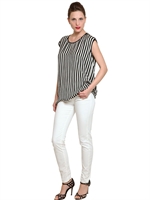 SPACE - STRIPED TECHNO SATIN TOP - WHITE/BLACK