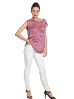 SPACE - STRIPED TECHNO SATIN TOP - WHITE/FUCHSIA