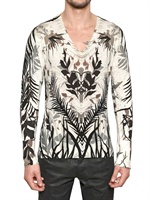 ALEXANDER MCQUEEN - MAGLIA SCOLLO A V IN LANA MERINO STAMPA FLOREALE - MULTI VERDE