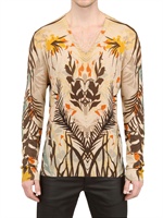 ALEXANDER MCQUEEN - MAGLIA SCOLLO A V IN LANA MERINO STAMPA FLOREALE - MULTI BEIGE