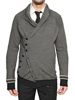 ALEXANDER MCQUEEN - CARDIGAN ASIMMETRICO IN LANA JACQUARD - NERO/BIANCO