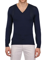 ALEXANDER MCQUEEN - PERFORIERTER WOLLPULLI MIT V-AUSSCHNITT - BLAU