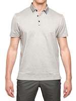 LANVIN - SHINY GROSGRAIN COLLAR COTTON POLO - LIGHT GREY