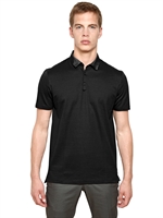 LANVIN - SHINY GROSGRAIN COLLAR COTTON POLO - BLACK