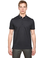 LANVIN - SHINY GROSGRAIN COLLAR COTTON POLO - NAVY