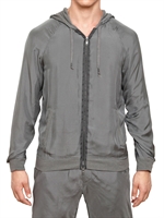 LANVIN - SILK CHIFFON & JERSEY HOODED SWEATSHIRT - GREY
