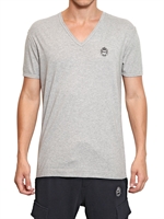 DOLCE & GABBANA - V-NECK LOGO COTTON JERSEY T-SHIRT - GREY MELANGE