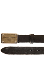 DOLCE & GABBANA - 25MM GROBGESCHNITTENER LEDERGÜRTEL MIT PLAKETTE - SCHWARZ