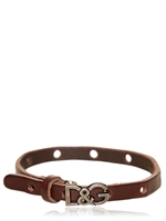 DOLCE & GABBANA - BRACCIALE IN PELLE CON LOGO IN METALLO - MARRONE