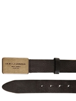 DOLCE & GABBANA - 30MM TEXTURED LEATHER LOGO PLAQUE BELT - BLACK