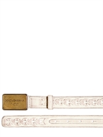 DOLCE & GABBANA - VERWASCHENER LEDERGÜRTEL MIT WEBEFFEKT - OFF WEISS