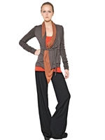 RICK OWENS - TWO TONE VISCOSE COTTON JERSEY CARDIGAN - DARK DUST/BRICK