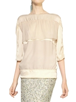NINA RICCI - TOP IN SETA CREPE DE CHINE E TECHNO PARACHUTE - BEIGE