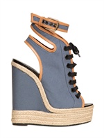 PIERRE HARDY - ZEPPE STRINGATE IN TELA DI COTONE 150MM - DENIM/TAN