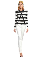 DOLCE & GABBANA - STRIPED RIBBED KNIT VISCOSE CARDIGAN - WHITE/BLACK