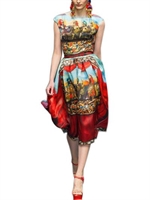 DOLCE & GABBANA - KLEID AUS SEIDENORGANZA MIT MARIONETTENDRUCK - ROT/MULTI