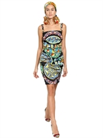 DOLCE & GABBANA - STRETCHKLEID AUS CHARMEUSE MIT TELLERDRUCK - SCHWARZ/MULTI
