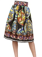 DOLCE & GABBANA - GONNA IN COTONE E SETA CON STAMPA - NERO/MULTI