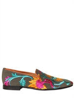 ALBERTO MORETTI ARFANGO - LOAFERS AUS BAUMWOLLSEGELTUCH MIT BLUMENSTICKEREI - MILITÄRGRÜN