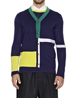 JIL SANDER - CARDIGAN IN LANA TRICOT - BLU/MULTI