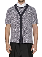 JIL SANDER - CARDIGAN A MANICHE CORTE IN TECHNO TRICOT - BIANCO/NAVY