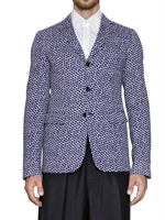 JIL SANDER - BAUMWOLL GABARDINE JACKE MIT HEXAGONDRUCK - WEISS/BLAU