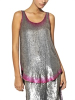 MAURIZIO PECORARO - TOP AUS SEIDENGEORGETTE MIT PAILLETTEN - SILVER/FUCHSIA