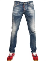 DSQUARED - JEANS SLIM FIT IN DENIM STRETCH E LOGO FLUO 19CM - BLU