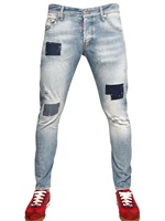 DSQUARED - 16.5CM DENIM PATCH KENNY TWIST JEANS - BLUE