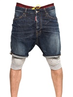 DSQUARED - CHECKED NYLON WAIST DENIM FLEECE SHORTS - BLUE