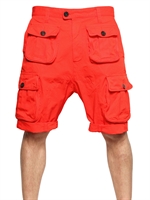 DSQUARED - DYED MILITARY CARGO COTTON CANVAS SHORTS - CORAL