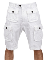 DSQUARED - DYED MILITARY CARGO COTTON CANVAS SHORTS - WHITE