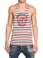 DSQUARED - FISHING STRIPED COTTON JERSEY TANK TOP - MULTI