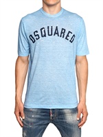 DSQUARED - VERBLASSTES T-SHIRT AUS BAUMWOLL-LEINEN-JERSEY - HELLBLAU/BLAU